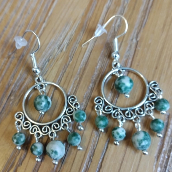 OOAK Handmade Chandelier Tree Agate Gemstone Earrings - Picture 2 of 2